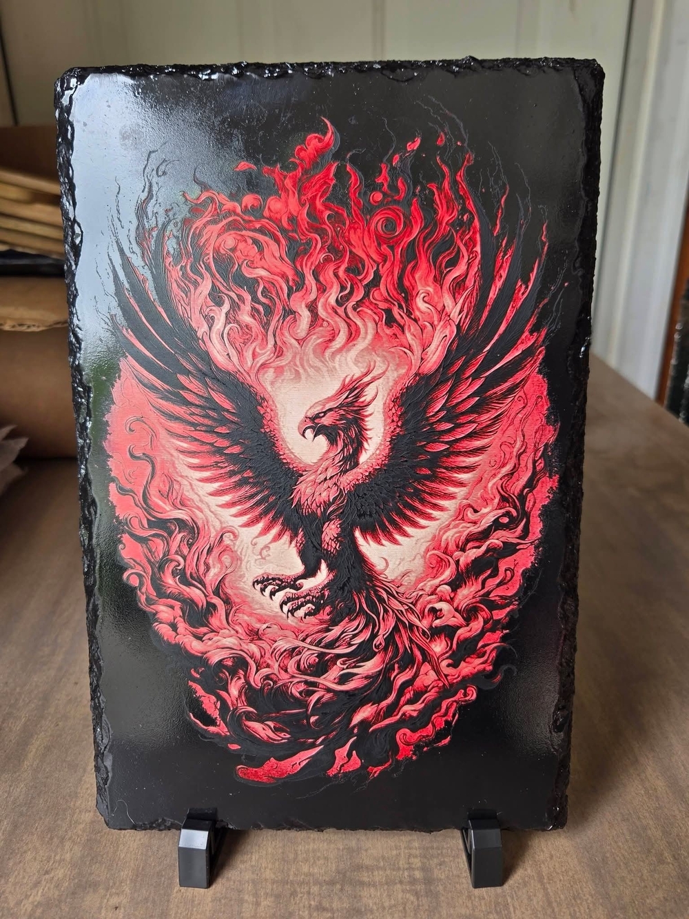 Red Phoenix Custom Engraved on Slate - Dramatic Home Wall Art